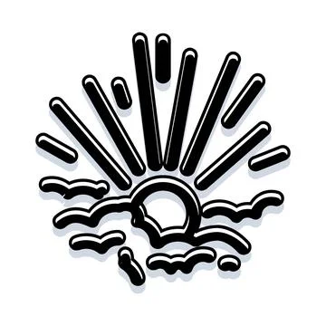 Sun rising over ocean waves outline icon Illustrazione stock