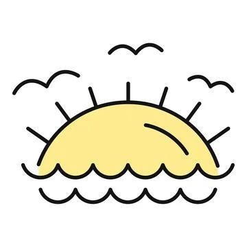 Sun rising over ocean waves with flying birds Stock Illustration