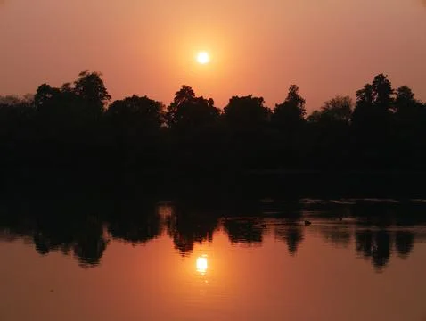 Sun River Reflection at Sunset Stock Photos