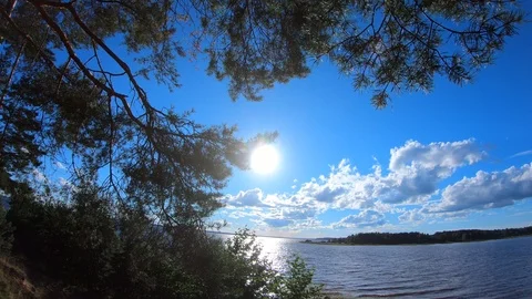 Sun on the river in summer. Sun and lake in summer. Stock Footage 100665701