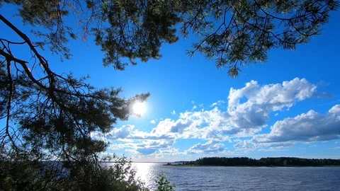 Sun on the river in summer. Sun and lake in summer. Stock Footage 100665822
