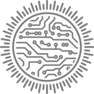 Sun round design in PCB-layout style with rays. Conceptual illustration for y イラスト素材