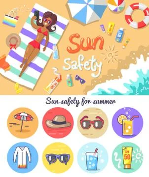 Sun Safety for Summer Composition and Elements Set Stock Illustration