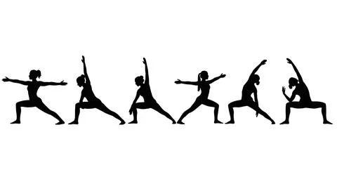 Sun Salutation B (Surya Namaskar B) Sequence Silhouettes Stock Illustration