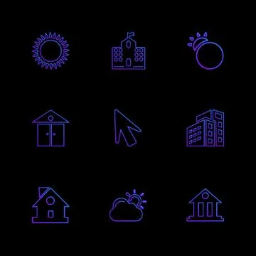 Sun , school , buildings, pointer , arrow , ecology , sun , cloud , rain , we Illustrazione stock