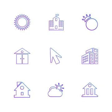 Sun , school , buildings, pointer , arrow , ecology , sun , cloud , rain , we Illustrazione stock