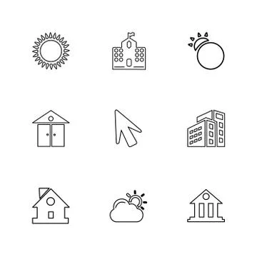 Sun , school , buildings, pointer , arrow , ecology , sun , cloud , rain , we Illustrazione stock