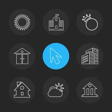 Sun , school , buildings, pointer , arrow , ecology , sun , cloud , rain , we イラスト素材