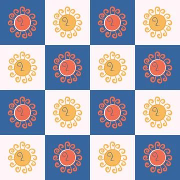Sun seamless pattern. Boho style background with mystical Sun. Stock Illustration