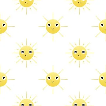 Sun seamless pattern with cheerful face Stock Illustration