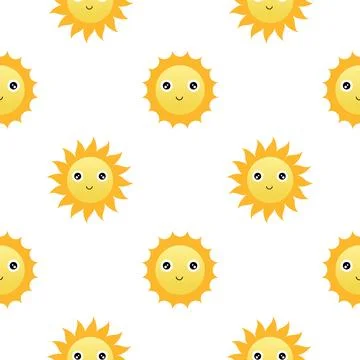 Sun seamless pattern with cheerful face 4 Stock Illustration