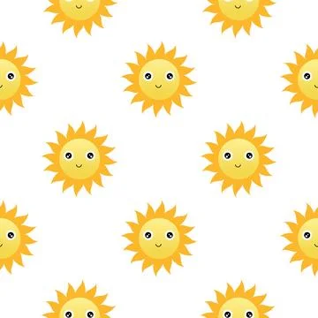 Sun seamless pattern with cheerful face 3 Stock Illustration