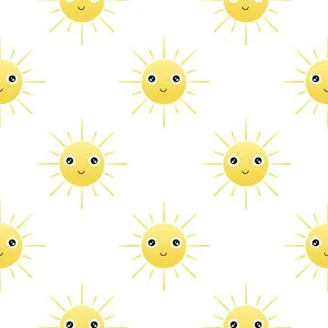 Sun seamless pattern with cheerful face Stock Illustration