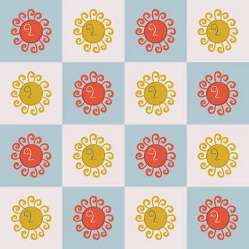 Sun seamless pattern. Happy Easter print. Boho style background. Stock Illustration