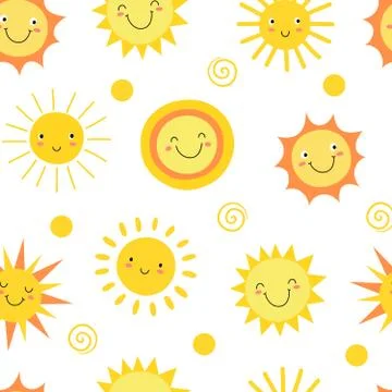 Sun seamless pattern. Summer hot weather sunshine heat funny. Doodle sun vector イラスト素材