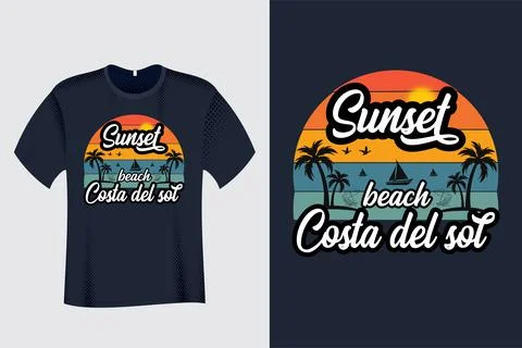 Sun set Beach Costa del sol Summer T Shirt Stock Illustration