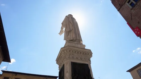 Sun Set Behind Statue in Prato city Tuscany, Italy Stock Footage 92585855
