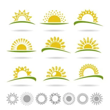 Sun set. Collection icon sun. Vector Stock Illustration