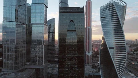 A sun set drone Aerial shot of skyscrapers Stock Footage 84065947