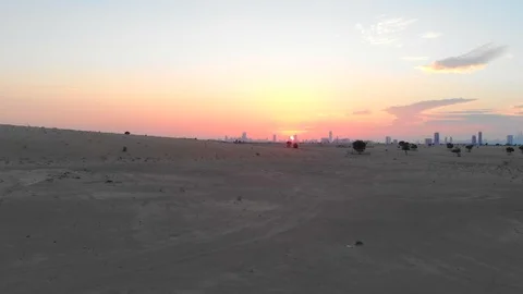 Sun Set in Empty Desert in Dubai drone 4K Video stock 120592766
