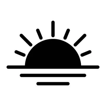 Sun set Icon in Black Fill. Glyph Style. Isolated on White Background Stock Illustration