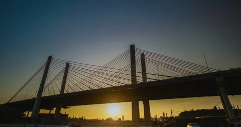 Sun Set Kosciuszko Bridge in New York City Stock Footage 243599197
