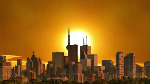 Sun set over Toronto downtown artistic collage. Special effects of Heat haz.. Stock Footage 310061174