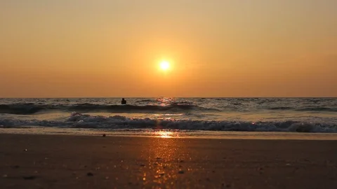 Sun set on a sea beach Stock Footage