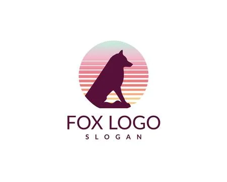 Sun Set Shadow Fox Logo vector and editable	 Illustrazione stock