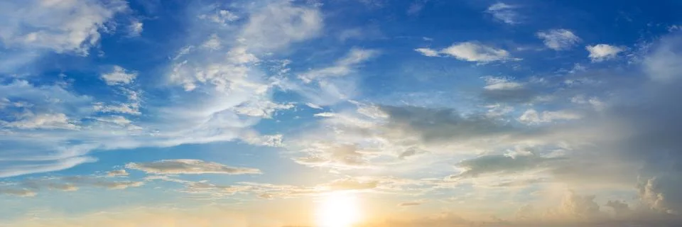 Sun set sky with cloud, panoramic image. Stock Photos