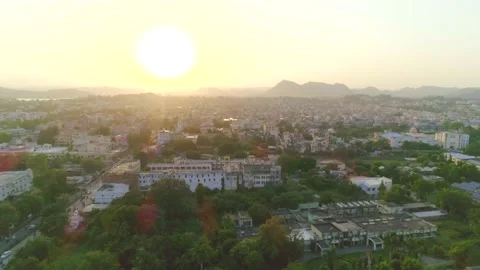 Sun set time view at udaipur city Stock Footage 218294378