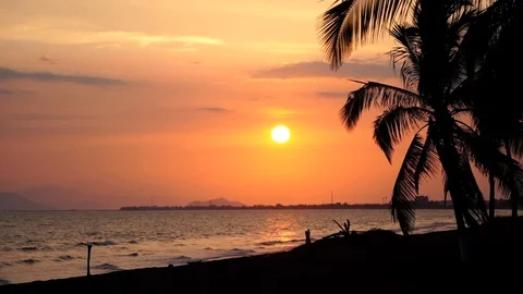 Sun set timelaps Beautiful cinematic footage of a magic sunset in the beach of C Stock Footage 128217282