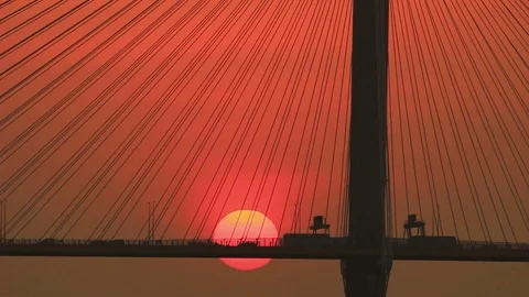 Sun set of the Ting Kau Bridge Stock Footage 81769295