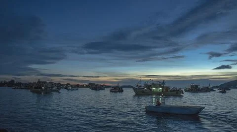 The sun set view next to the port in Sabah Malaysia Stock Photos