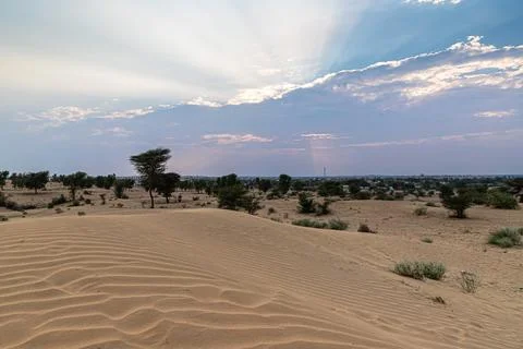 Sun set view of thar desert during blue hour. Stock Photos