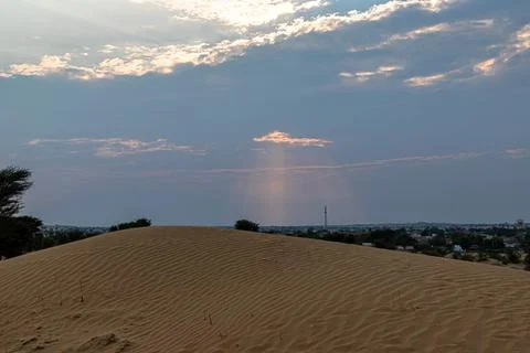 Sun set view of thar desert during blue hour. Stock Photos