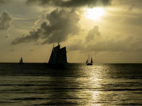 The Sun Sets On The Atlantic Ocean In Key West, Florida Stock Photos