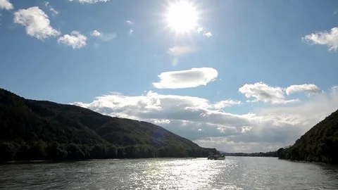 The sun sets on a Danube River Cruise in Austria Stock Footage 70812266