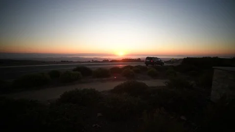 The sun sets far beyond the horizon Stock Footage 123687869