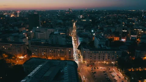 The sun sets over autumn bucharest. evening in a European city - drone view Stock Footage 169719262