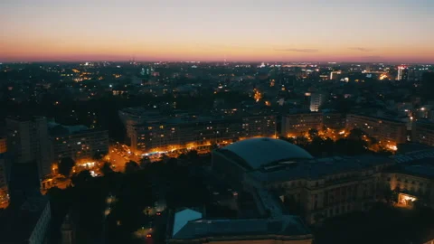 The sun sets over autumn bucharest. evening in a European city - drone view Stock-Footage 169719402