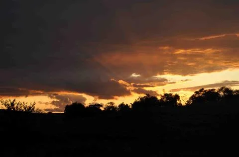 Sun sets over a cattle ranch, McGregor, Iowa Stock Photos
