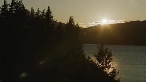 Sun Sets Over Columbia Gorge with Trees in the Foreground Stock-Footage 233827630