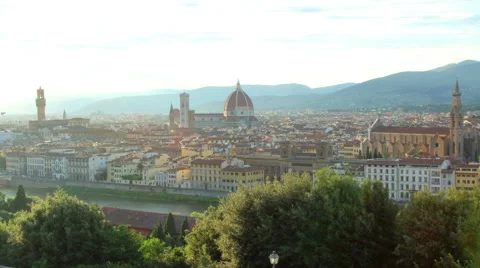 Sun sets over Florence cityscape, Italy Stock Footage 40264226