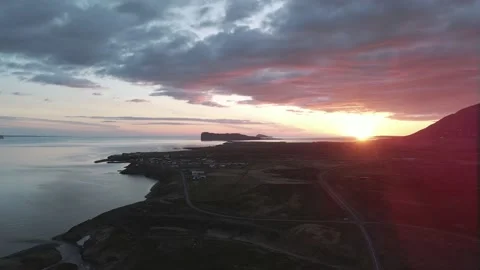 Sun sets over a small town in north Iceland, 4K Video stock 138314324