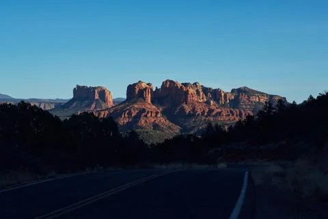 Sun sets on the Red Rocks and Buttes  in Sedona, Arizona Stock Photos