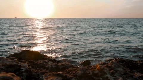 The sun sets in the sea, a beautiful sunset on the Black Sea Stock Footage 162247372