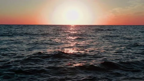 The sun sets in the sea, a beautiful sunset on the Black Sea Stock Footage 162247385