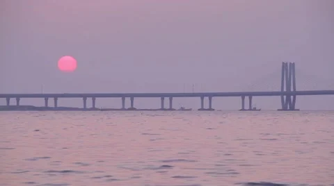 Sun is setting against bridge Stockbeeldmateriaal 45348183