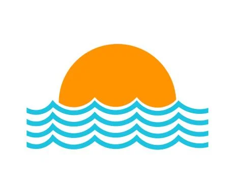 Sun setting and sea waves symbol icon. Vector illustration. Stock Illustration